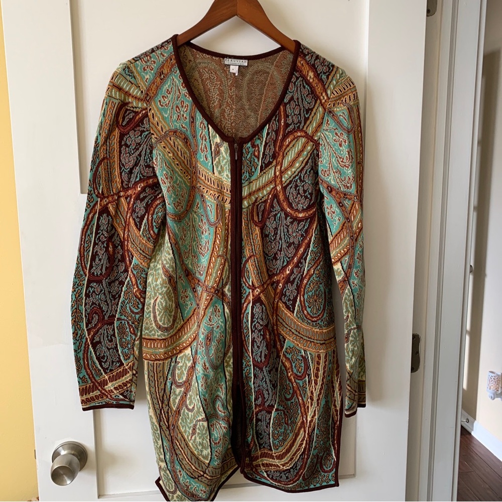 Peruvian connection cotton sweater coat sz m